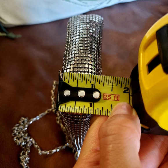 Whiting & Davis Silver Mesh Metal Tassel Crossbody - Picture 13 of 15